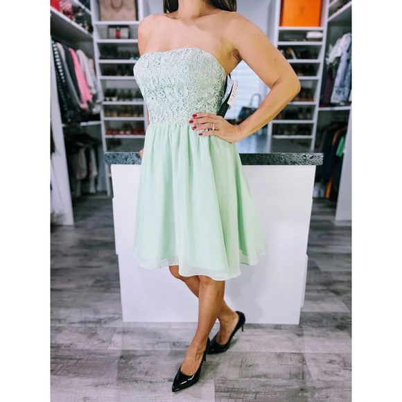 NWT Aidan Mattox Sage Green Lace Strapless Dress $220 - Picture 4 of 9